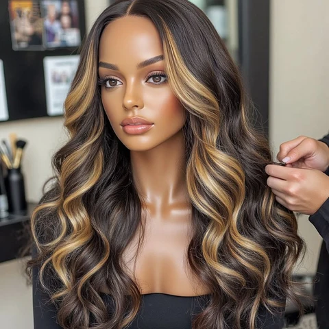 Amanda Hair Human Hair Money Piece Highlight Blonde Body Wave official product photo