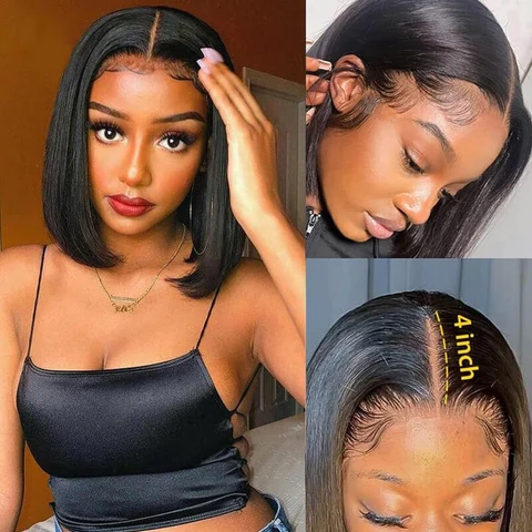 Geeta Hair Short Straight Hair Bob Wig Pre Plucked 4X4 official product photo